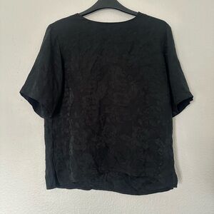 Nordstrom 100% Silk Vintage Rose Shirt Short Sleeve Floral Black Shirt